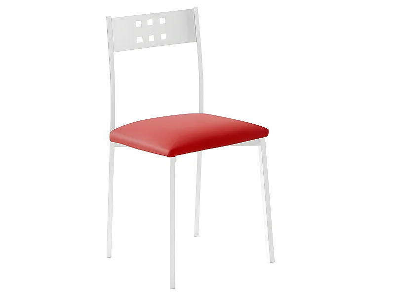 Set de 2 sillas de cocina -  Polipiel Roja, 41x47x86 cm - XARA WHITE
