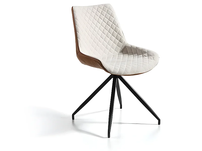 Set de 2 sillas de comedor - Polipiel y tela Beige y marrón, 48x62x87 cm - FLORI