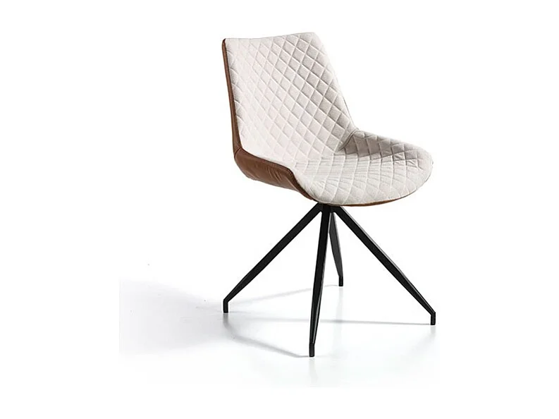 Set de 2 sillas de comedor - Polipiel y tela Beige y marrón, 48x62x87 cm - FLORI