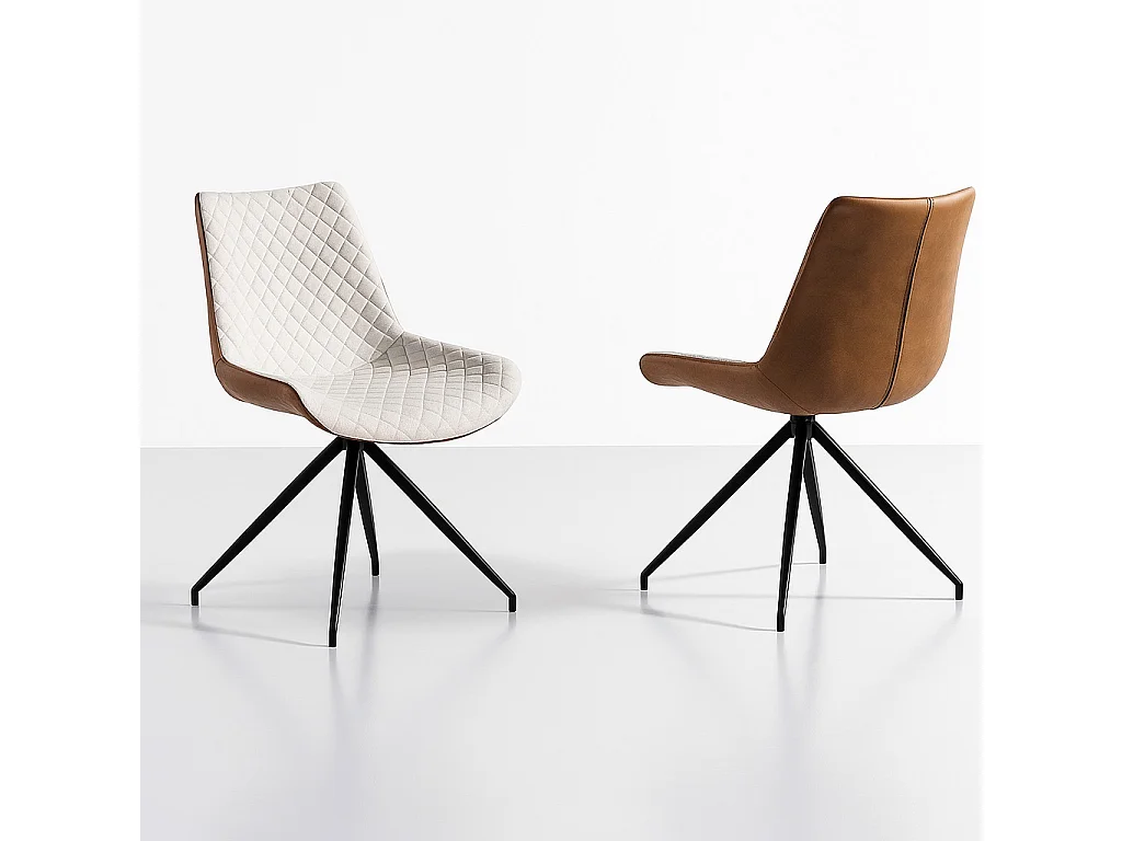 Set de 2 sillas de comedor - Polipiel y tela Beige y marrón, 48x62x87 cm - FLORI