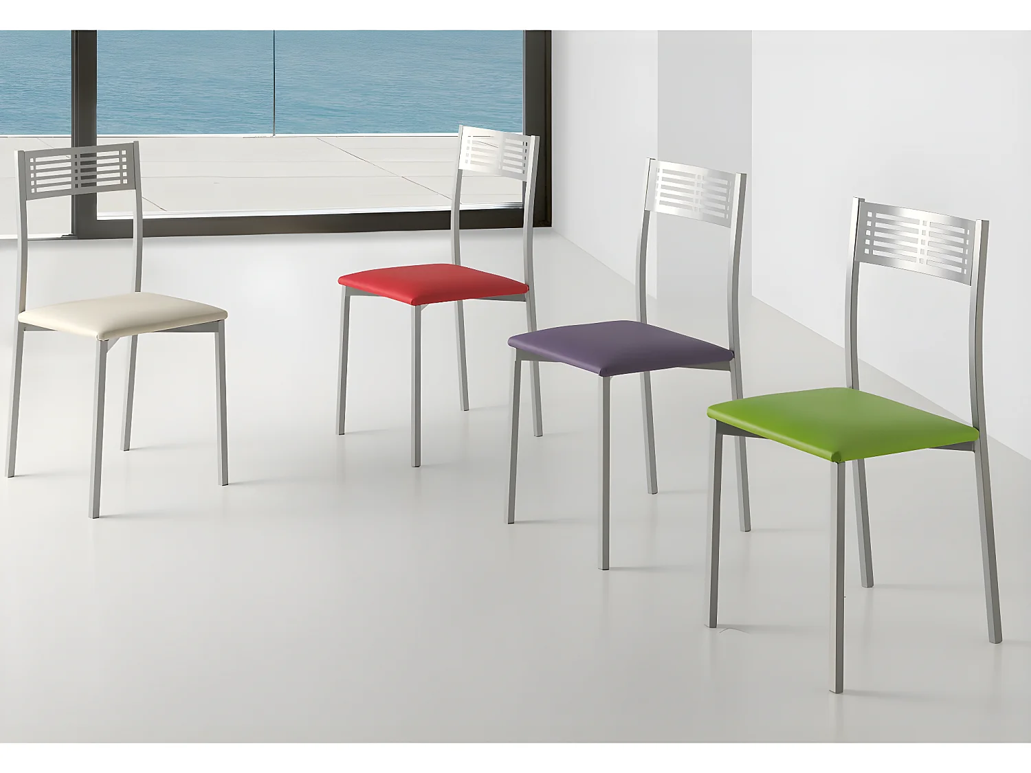 Set de 4 sillas de cocina -  Polipiel Blanca, 41x47x86 cm - SYDNEY