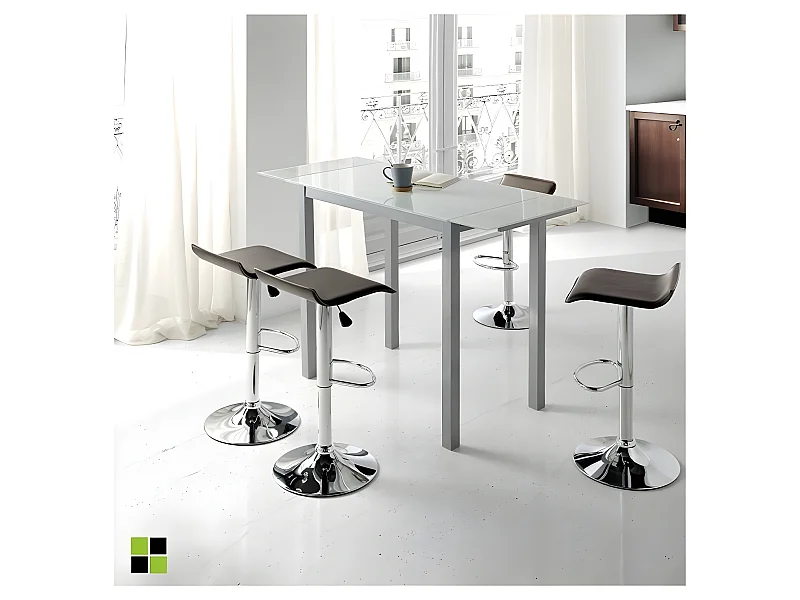 Mesa de cocina extensible -  Cristal Blanco, 100/140x60x95 cm - CALCUTA