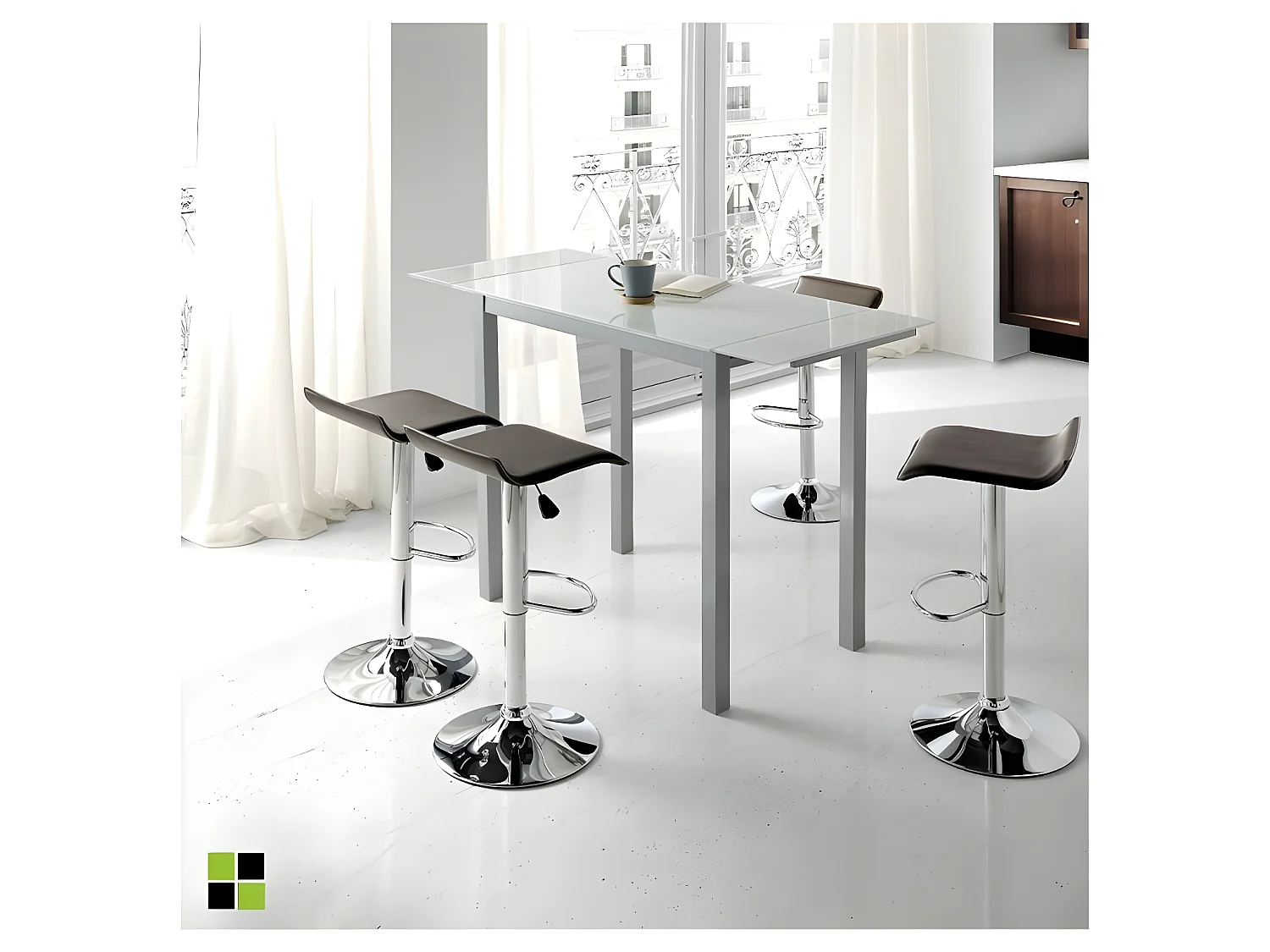 Mesa de cocina extensible -  Cristal Blanco, 100/140x60x95 cm - CALCUTA