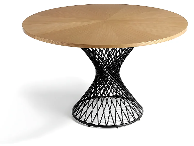 Mesa de comedor redonda -MDF y chapa natural de Roble, Ø137x76 cm - SINKI