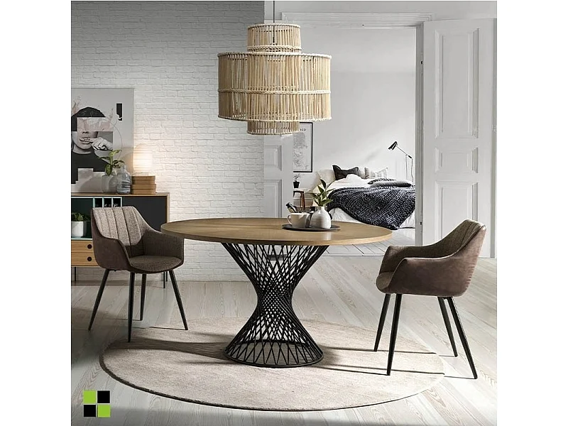 Mesa de comedor redonda -MDF y chapa natural de Roble, Ø137x76 cm - SINKI