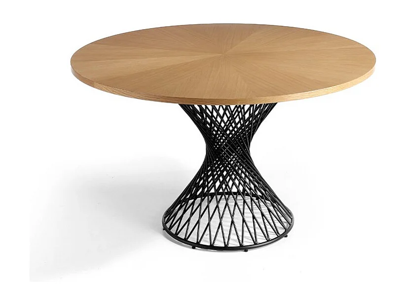 Mesa de comedor redonda -MDF y chapa natural de Roble, Ø137x76 cm - SINKI