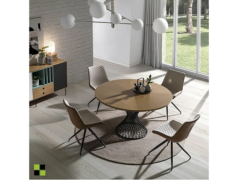 Mesa de comedor redonda -MDF y chapa natural de Roble, Ø137x76 cm - SINKI