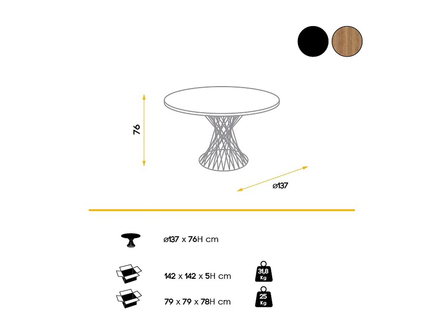 Mesa de comedor redonda -MDF y chapa natural de Roble, Ø137x76 cm - SINKI