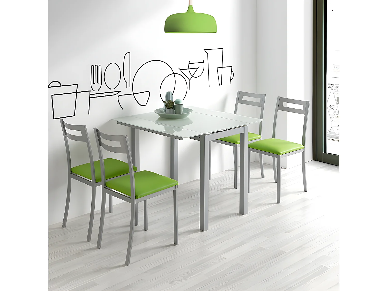 Mesa de cocina extensible -  Cristal Blanco, 95x55/95x95cm - LONDRES