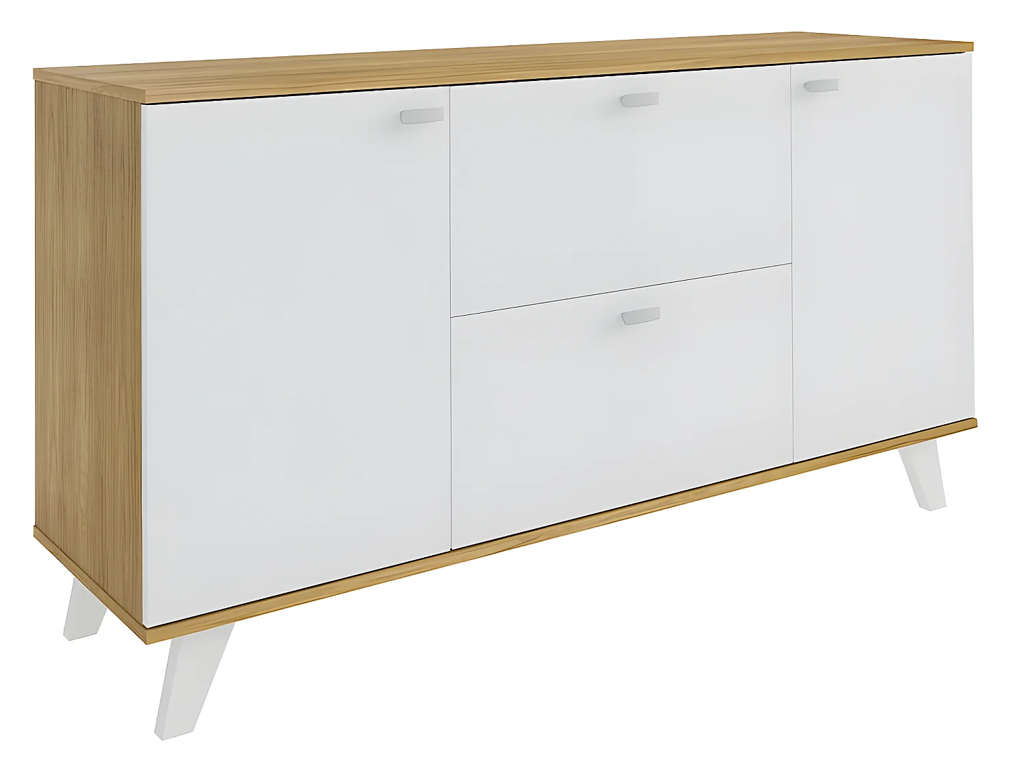 Aparador -MDF Roble y blanco texturizado, 140x40x75 cm - QUIATUR