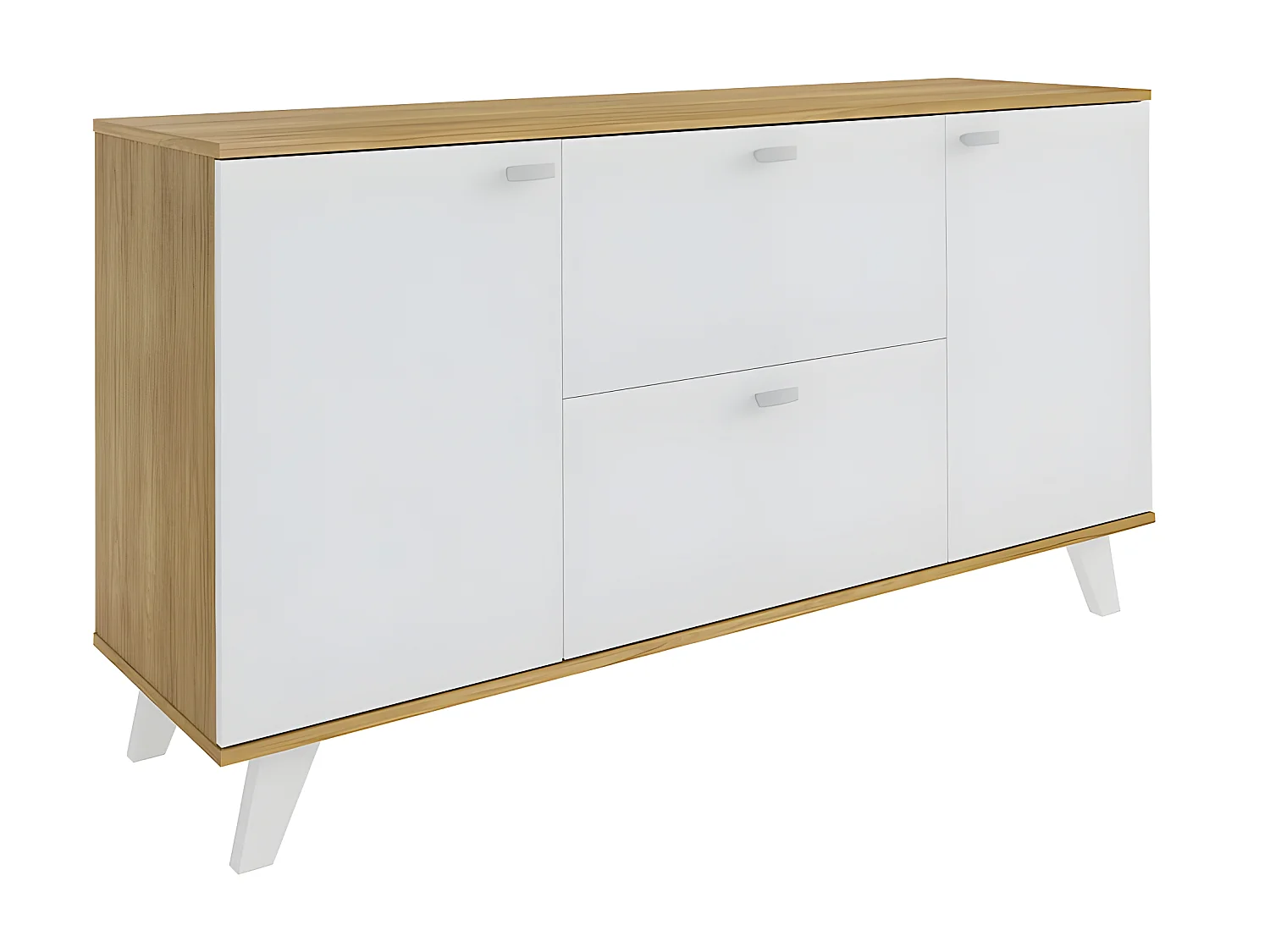 Aparador -MDF Roble y blanco texturizado, 140x40x75 cm - QUIATUR