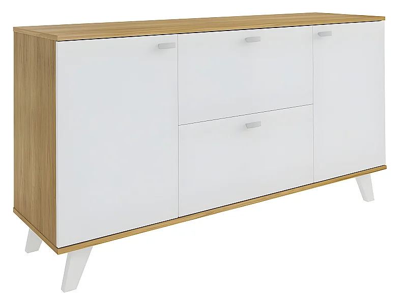 Aparador -MDF Roble y blanco texturizado, 140x40x75 cm - QUIATUR