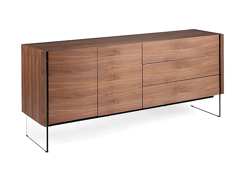 Aparador - MDF y chapa natural de Nogal, 180x49x77 cm - VALETA