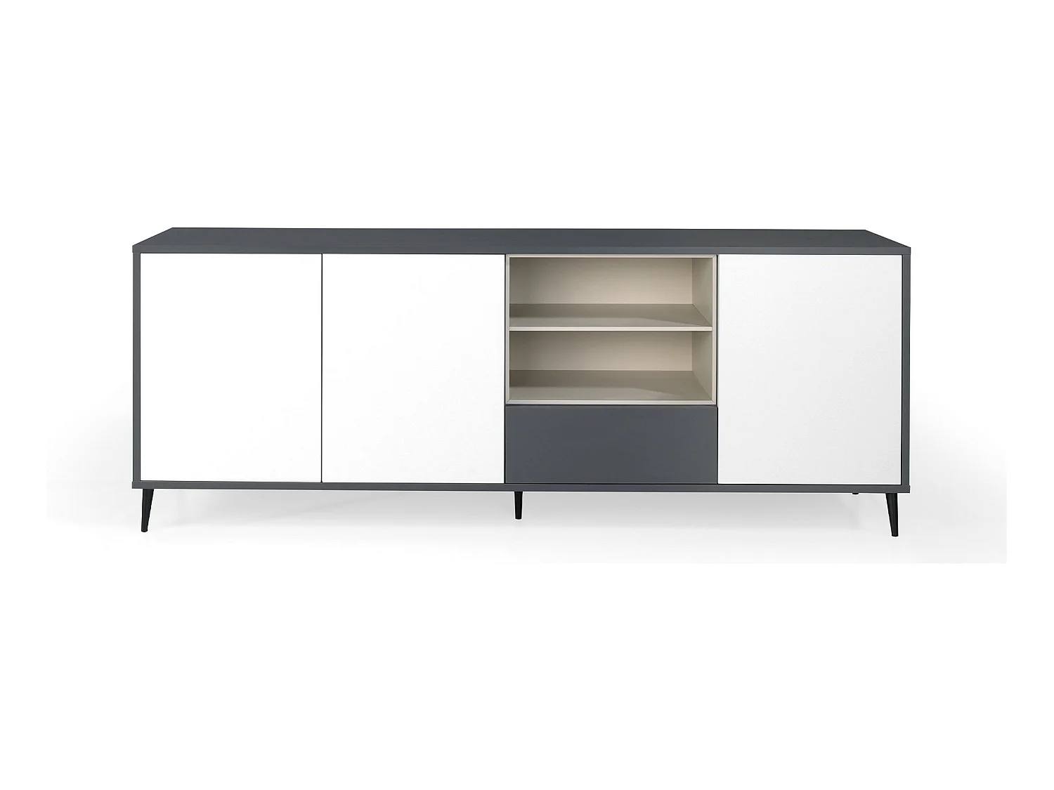Aparador - MDF Gris antracita y blanco, 200x45x75 cm - LEA