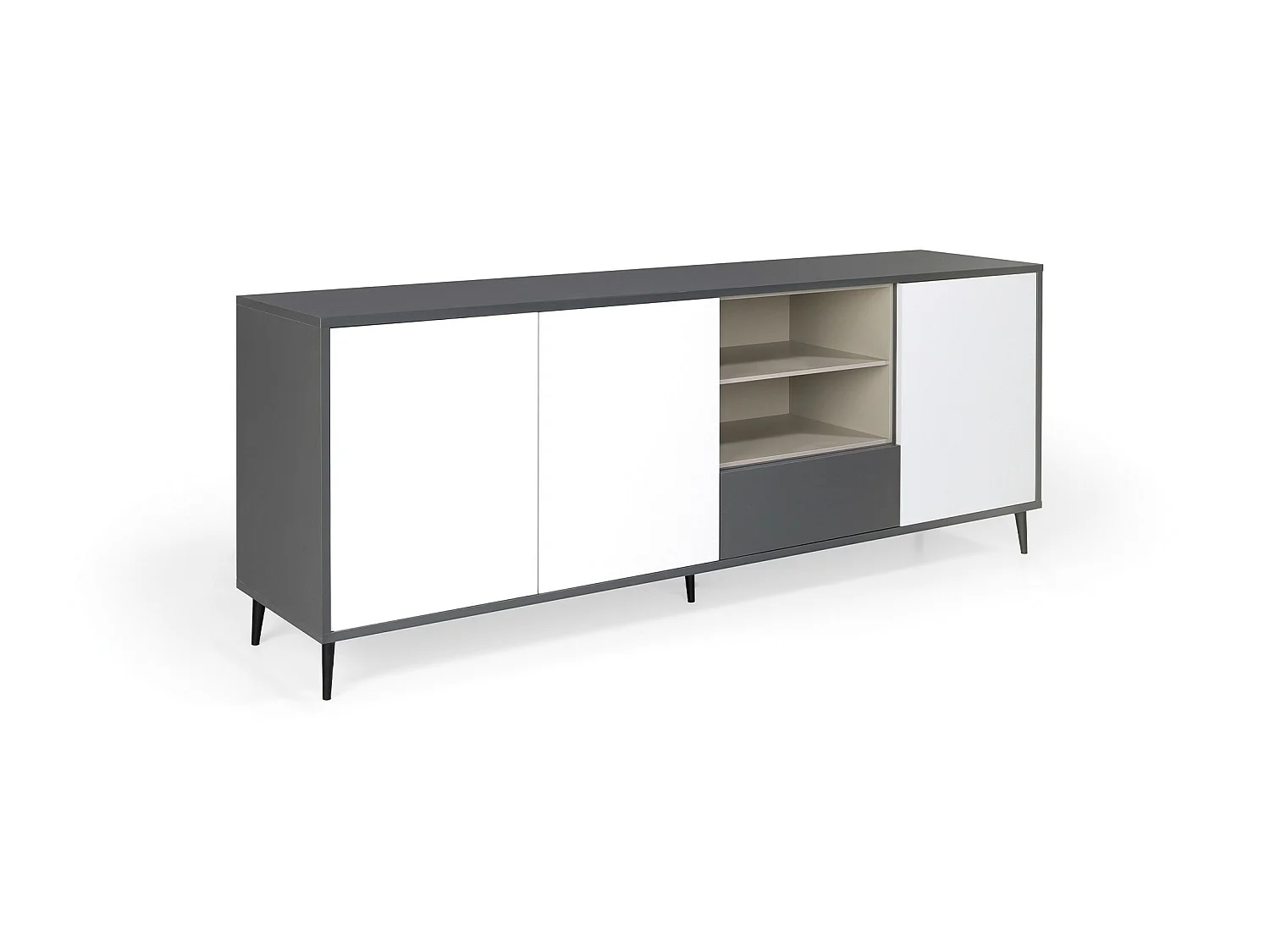 Aparador - MDF Gris antracita y blanco, 200x45x75 cm - LEA