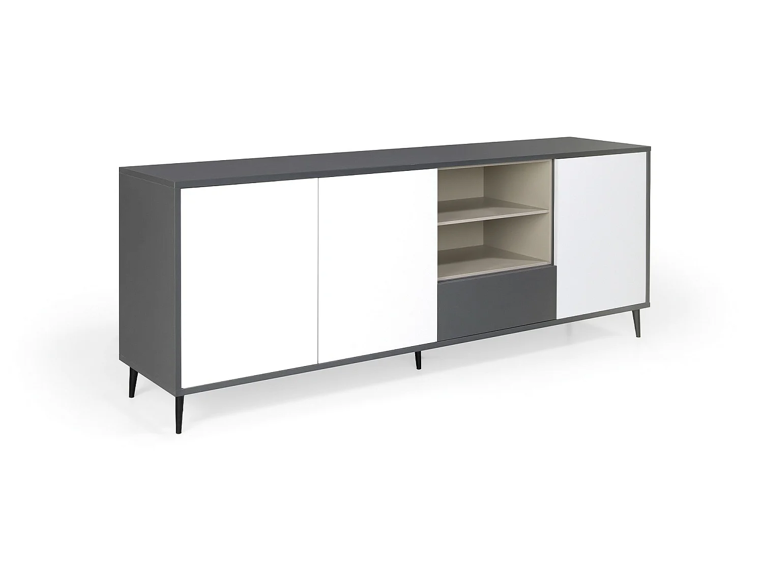 Aparador - MDF Gris antracita y blanco, 200x45x75 cm - LEA