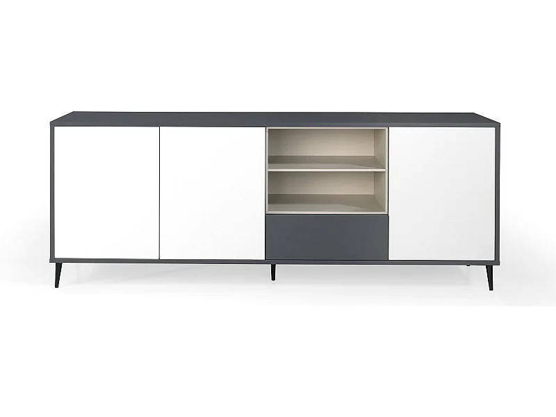 Aparador - MDF Gris antracita y blanco, 200x45x75 cm - LEA