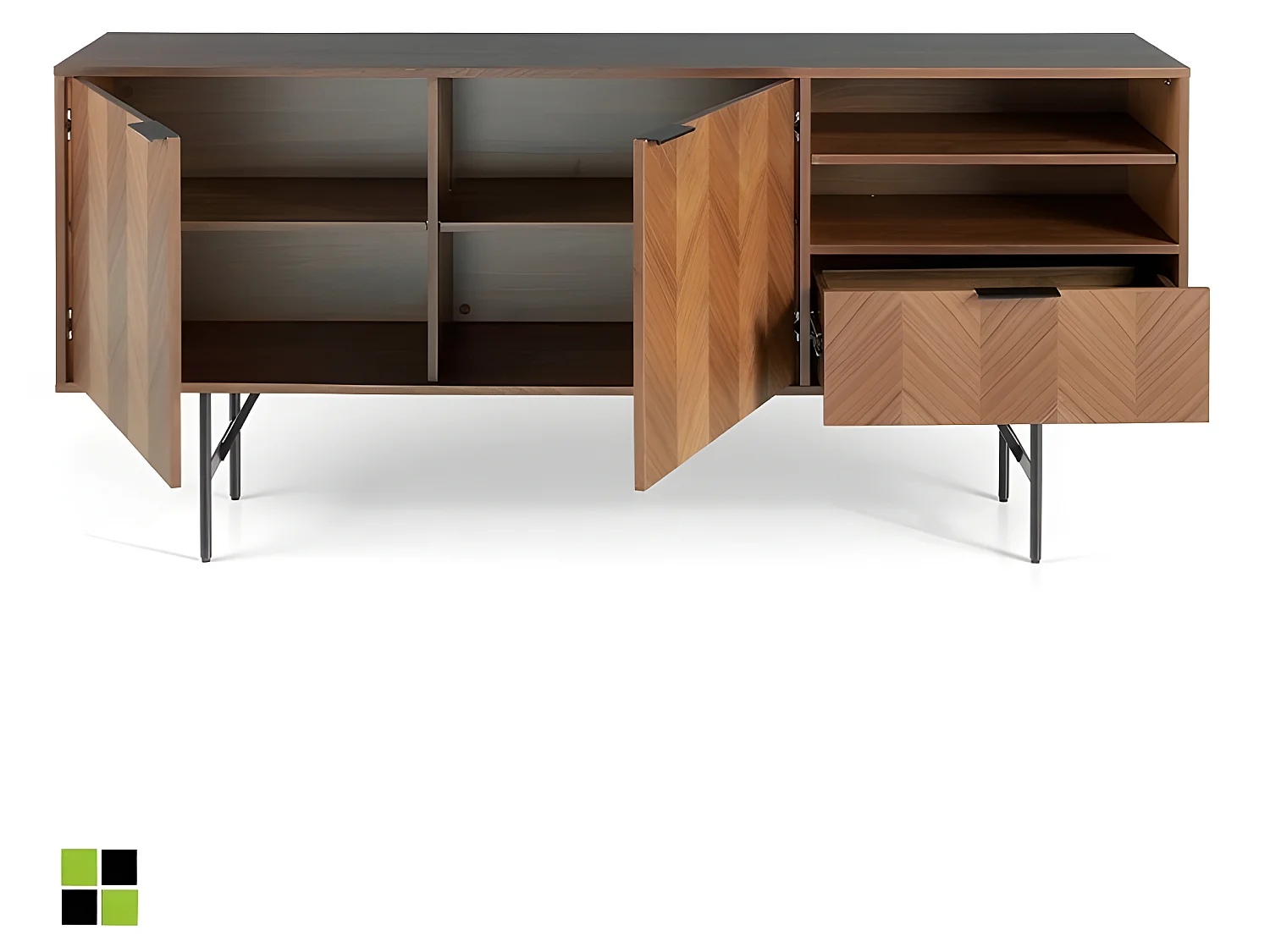 Aparador - MDF y chapa natural de nogal, 180x40x80 cm - LIRIO