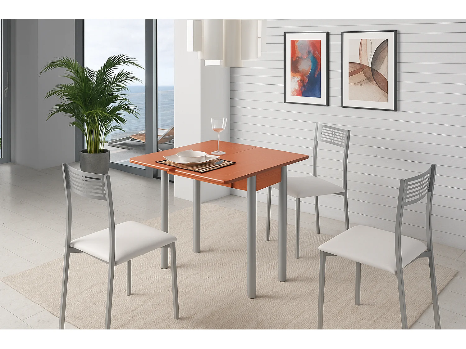 Mesa de cocina extensible - MDF Cerezo, 80x40/80x76 cm - RIBETA