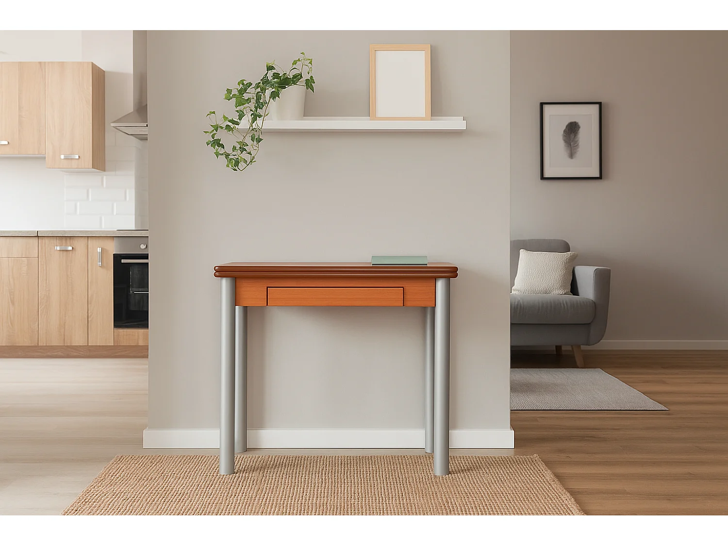 Mesa de cocina extensible - MDF Cerezo, 80x40/80x76 cm - RIBETA