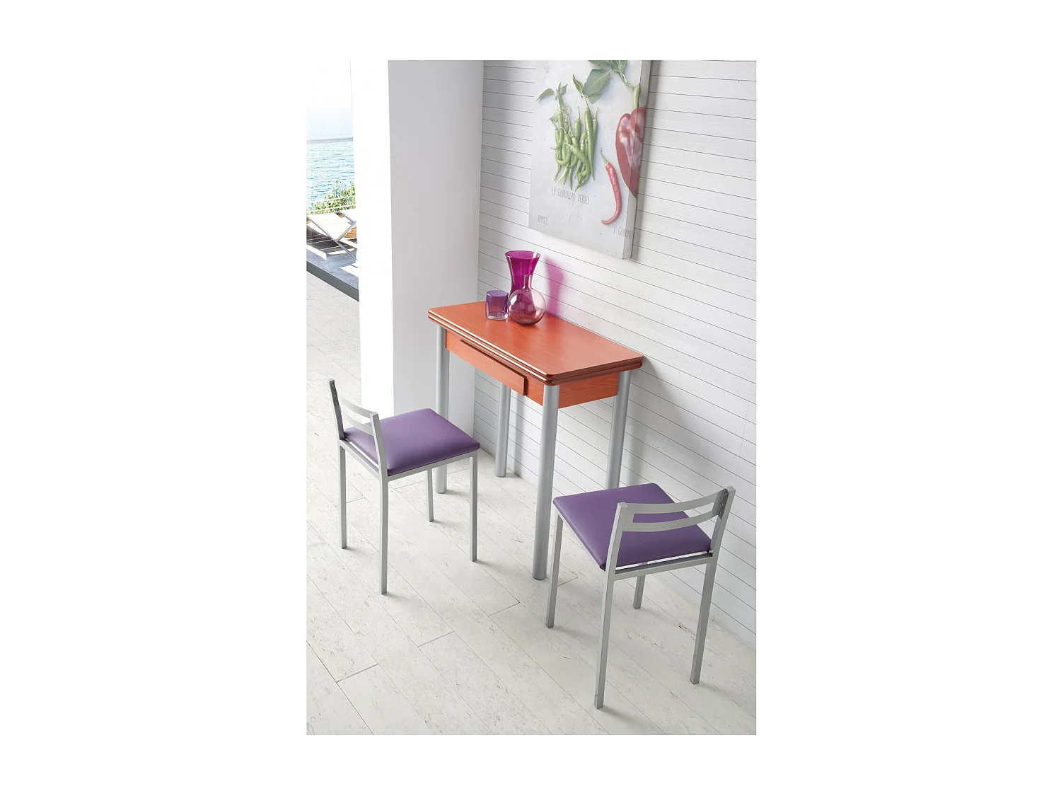 Mesa de cocina extensible - MDF Cerezo, 80x40/80x76 cm - RIBETA