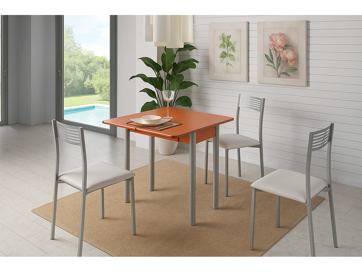 Mesa de cocina extensible - MDF Cerezo, 80x40/80x76 cm - RIBETA