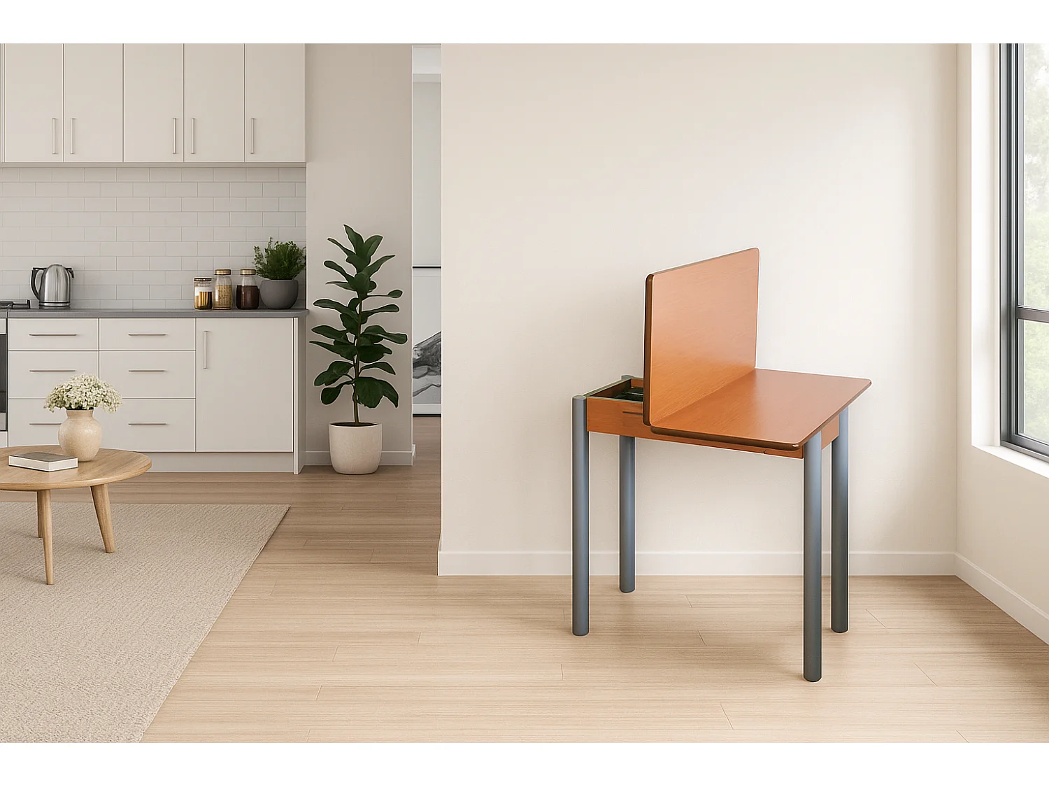 Mesa de cocina extensible - MDF Cerezo, 80x40/80x76 cm - RIBETA