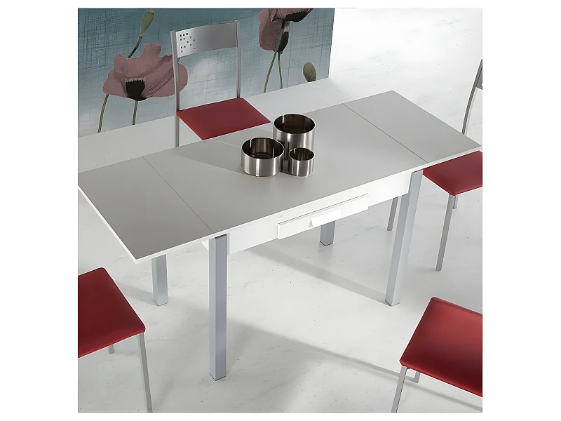 Mesa de cocina extensible -  MDF Blanco, 100/160x60x76 cm - SILANTA