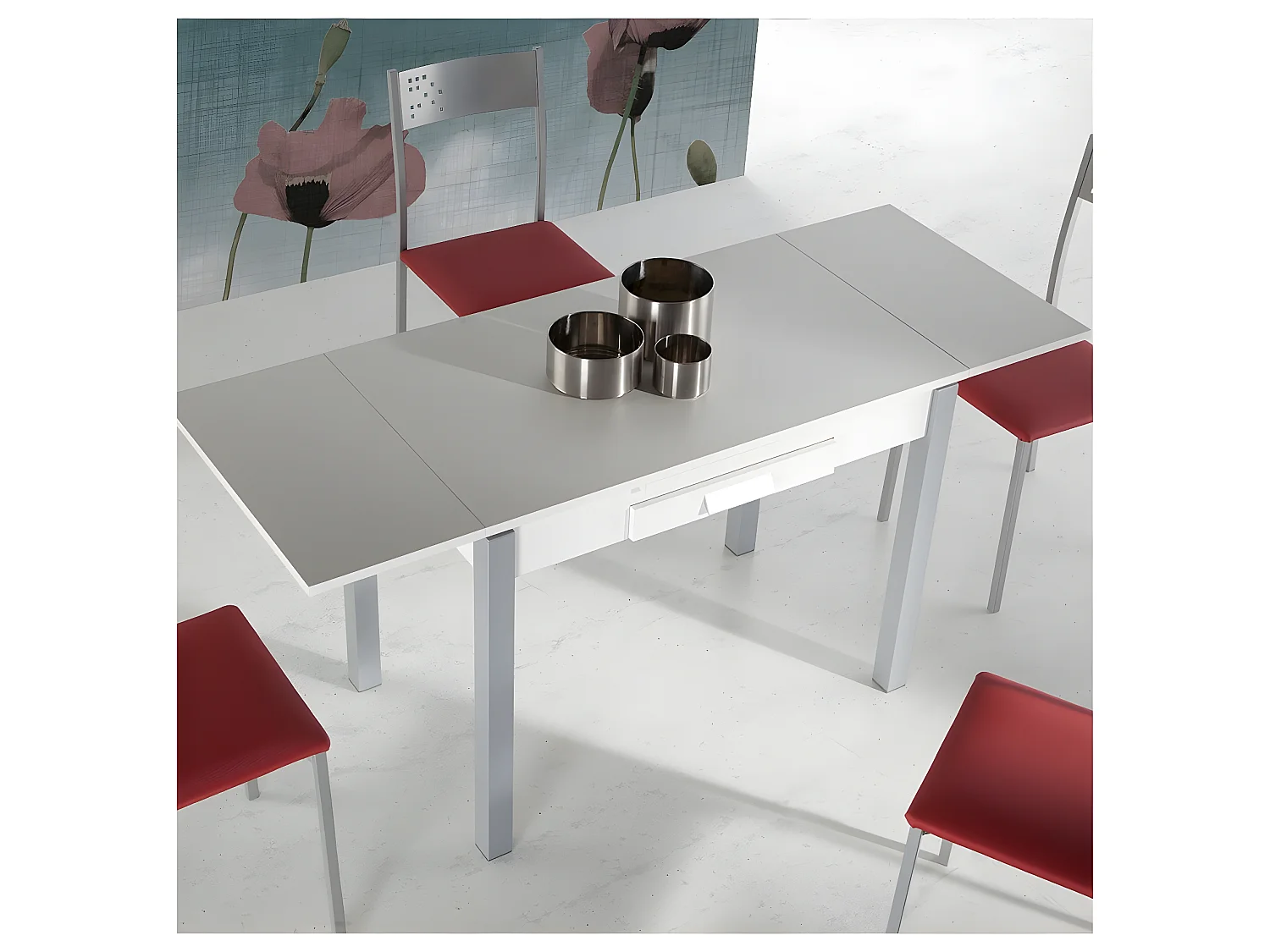 Mesa de cocina extensible -  MDF Blanco, 100/160x60x76 cm - SILANTA