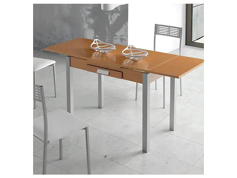 Mesa de cocina extensible -  MDF Roble, 100/160x60x76 cm - SILANTA