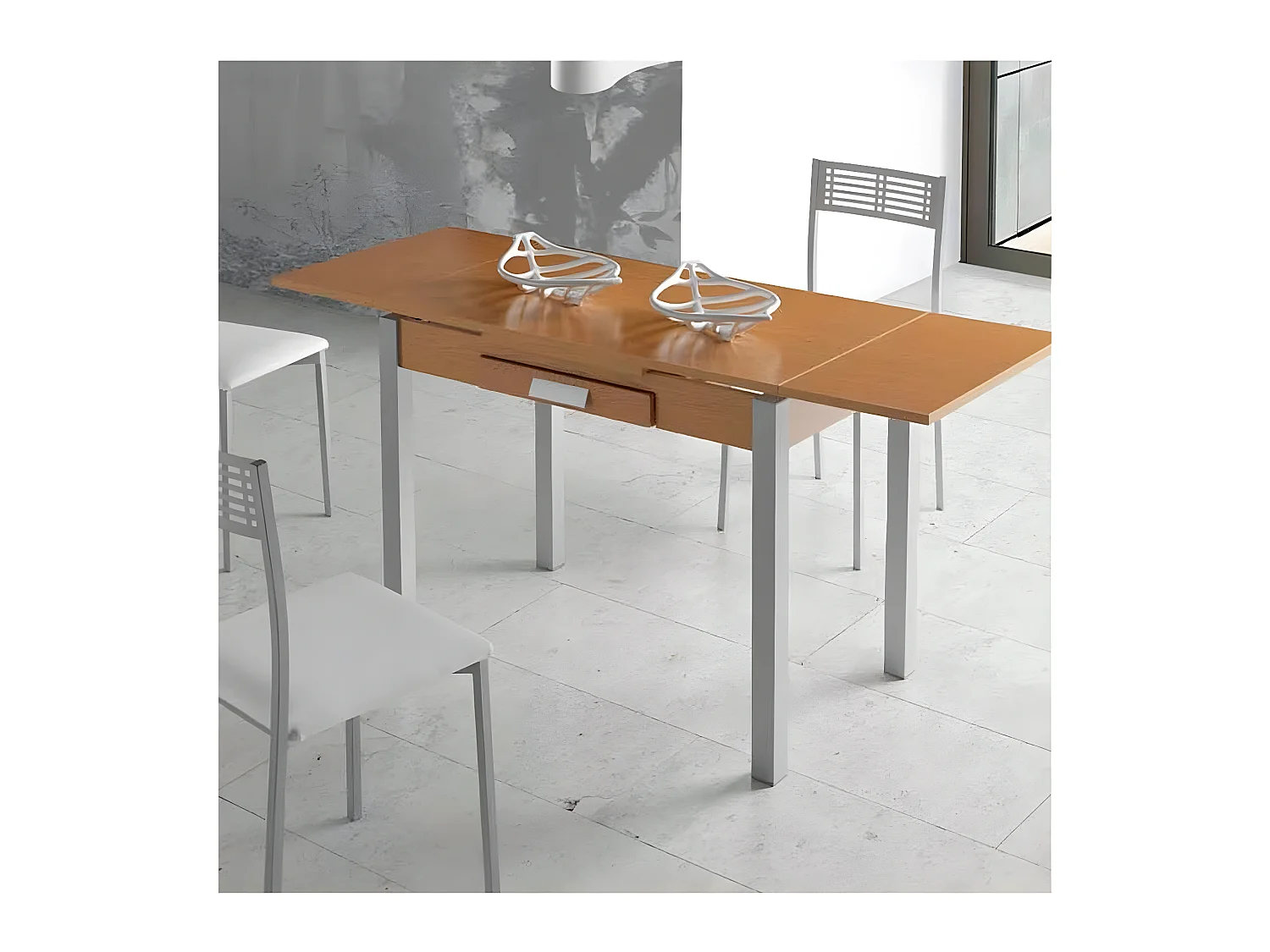 Mesa de cocina extensible -  MDF Roble, 100/160x60x76 cm - SILANTA
