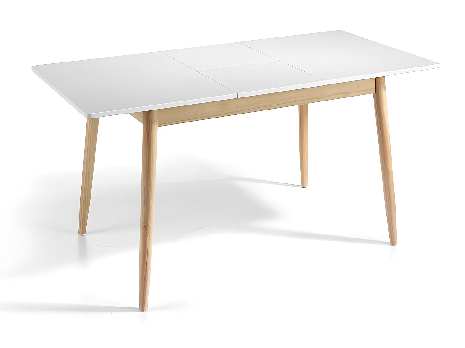 Mesa de comedor extensible -  MDF Blanco y roble, 120/160x80x76 cm - LUCAS