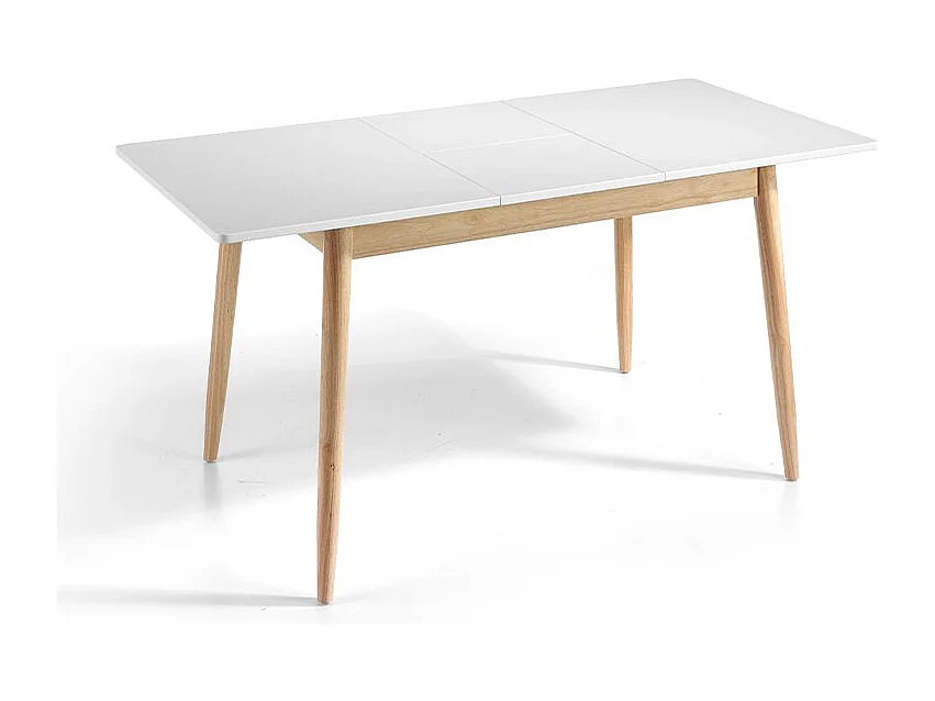 Mesa de comedor extensible -  MDF Blanco y roble, 120/160x80x76 cm - LUCAS