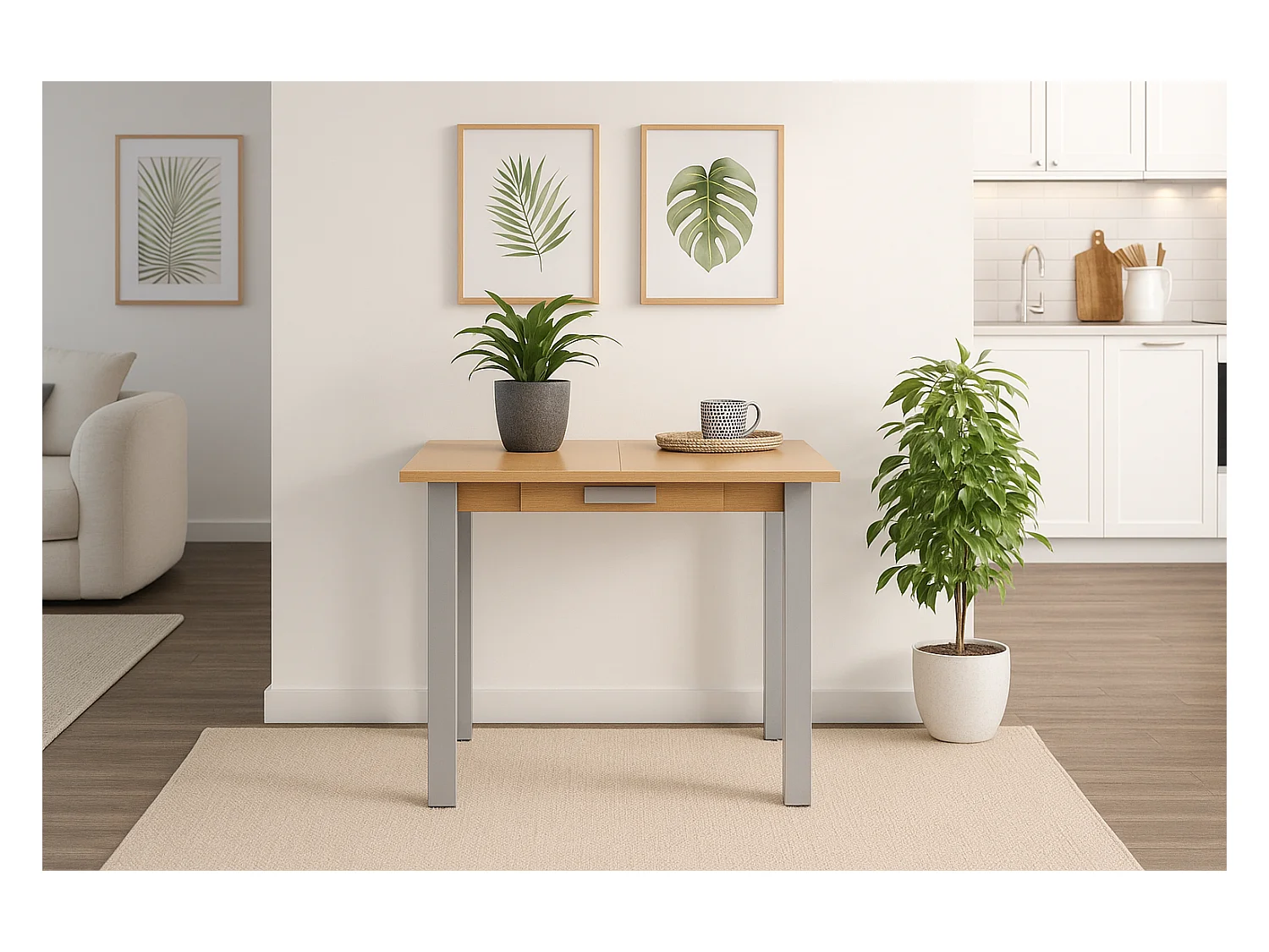 Mesa de cocina extensible - MDF Roble, 80x40/80x76 cm - HENA metal