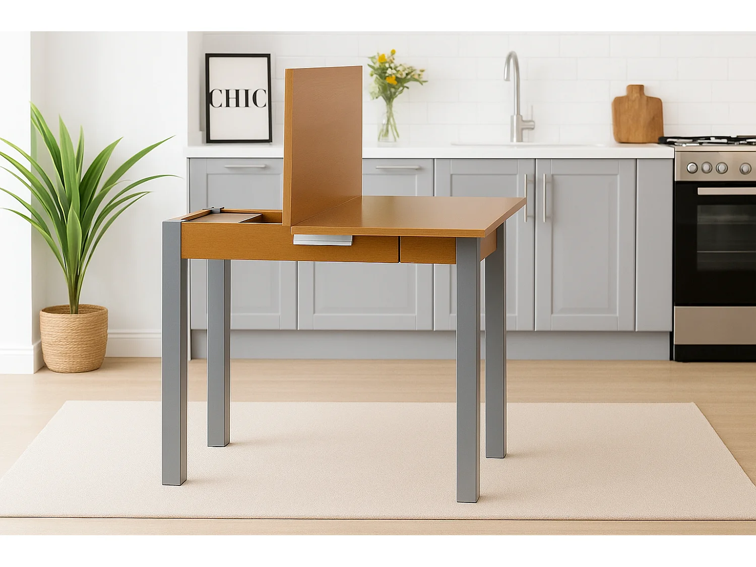 Mesa de cocina extensible - MDF Roble, 80x40/80x76 cm - HENA metal