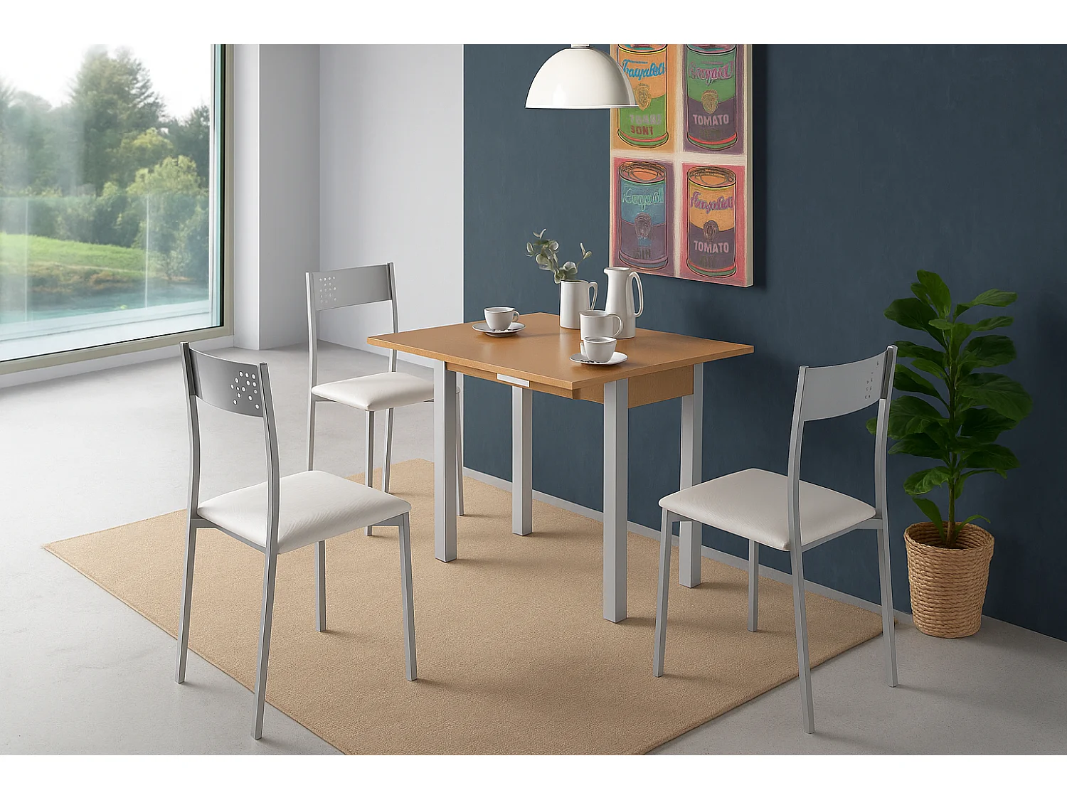 Mesa de cocina extensible - MDF Roble, 80x40/80x76 cm - HENA metal
