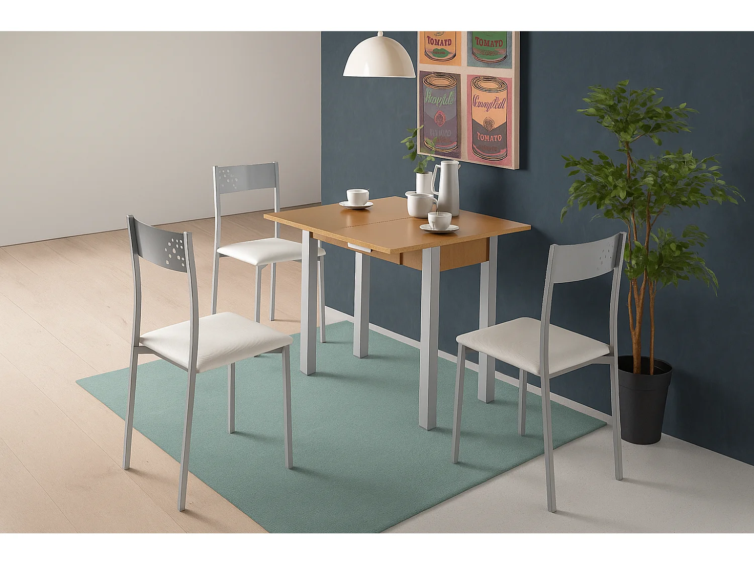 Mesa de cocina extensible - MDF Roble, 80x40/80x76 cm - HENA metal