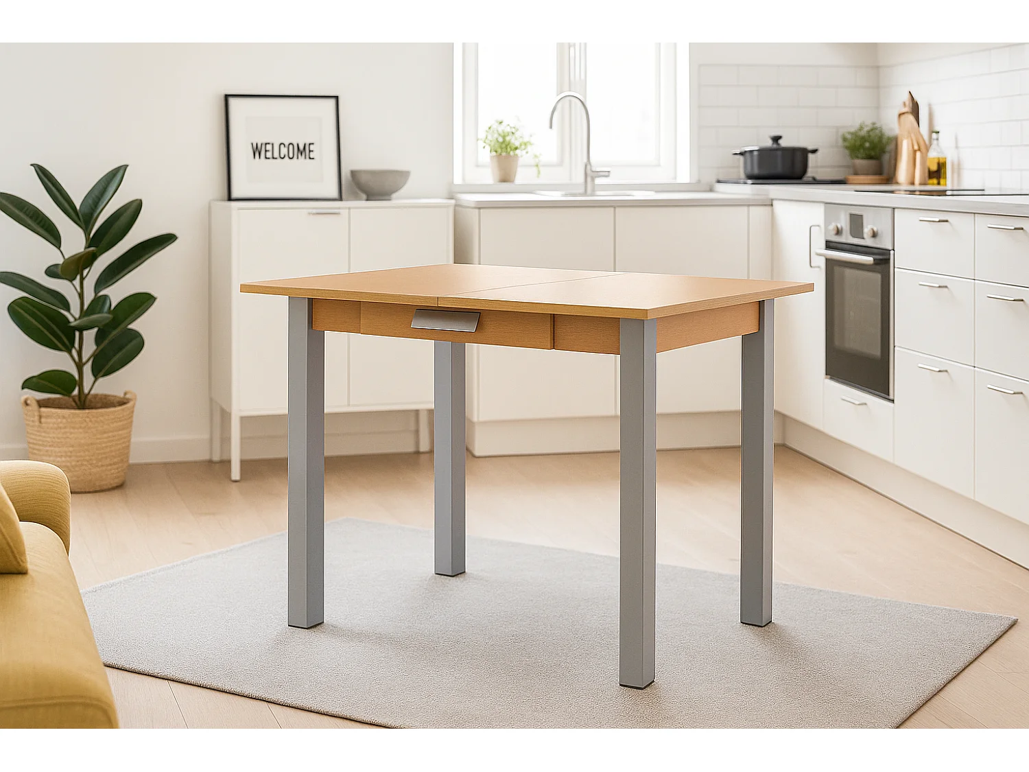 Mesa de cocina extensible - MDF Roble, 80x40/80x76 cm - HENA metal