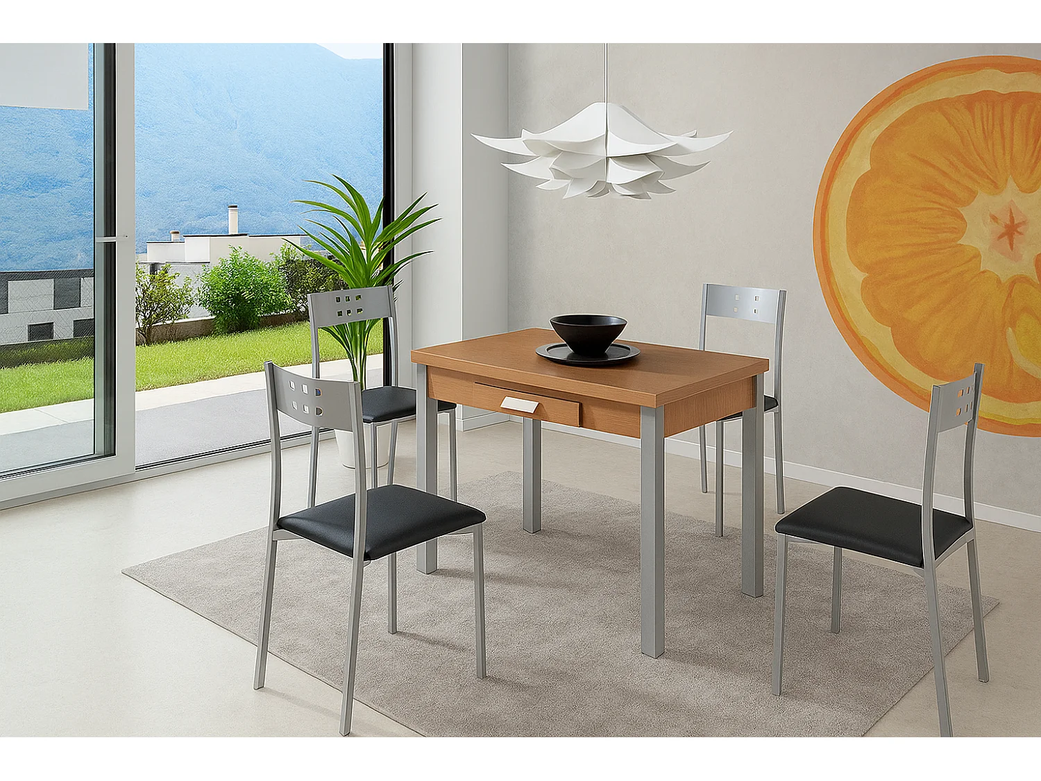 Mesa de cocina extensible - MDF Roble, 80x40/80x76 cm - HENA metal