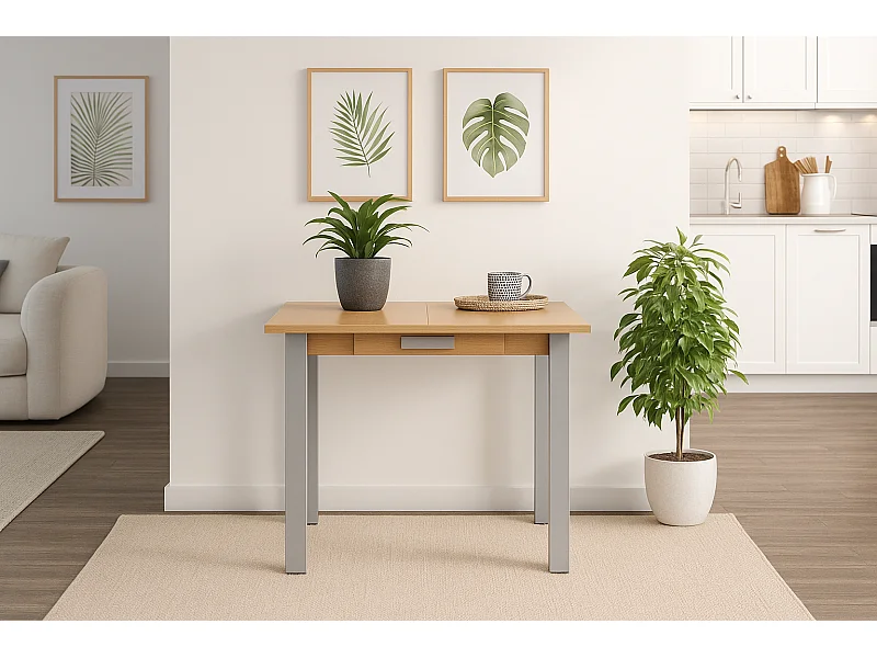 Mesa de cocina extensible - MDF Roble, 80x40/80x76 cm - HENA metal