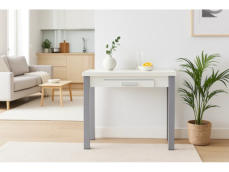 Mesa de cocina extensible - MDF Blanco, 80x40/80x76 cm - HENA metal