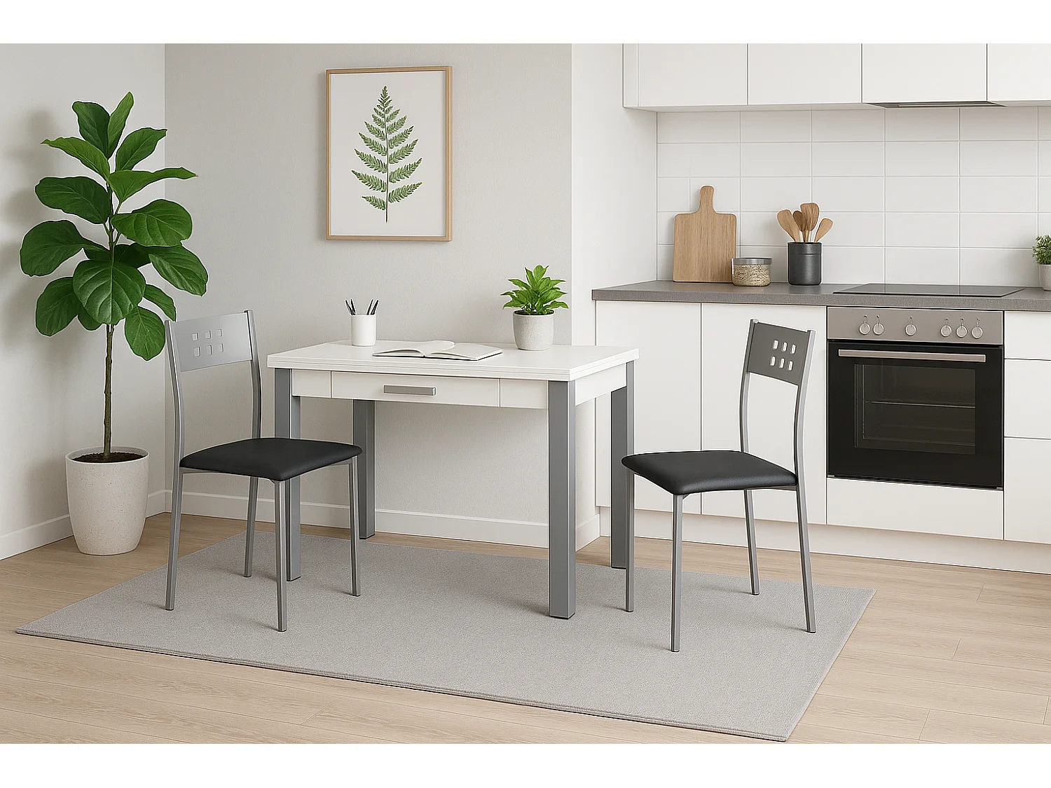 Mesa de cocina extensible - MDF Blanco, 80x40/80x76 cm - HENA metal