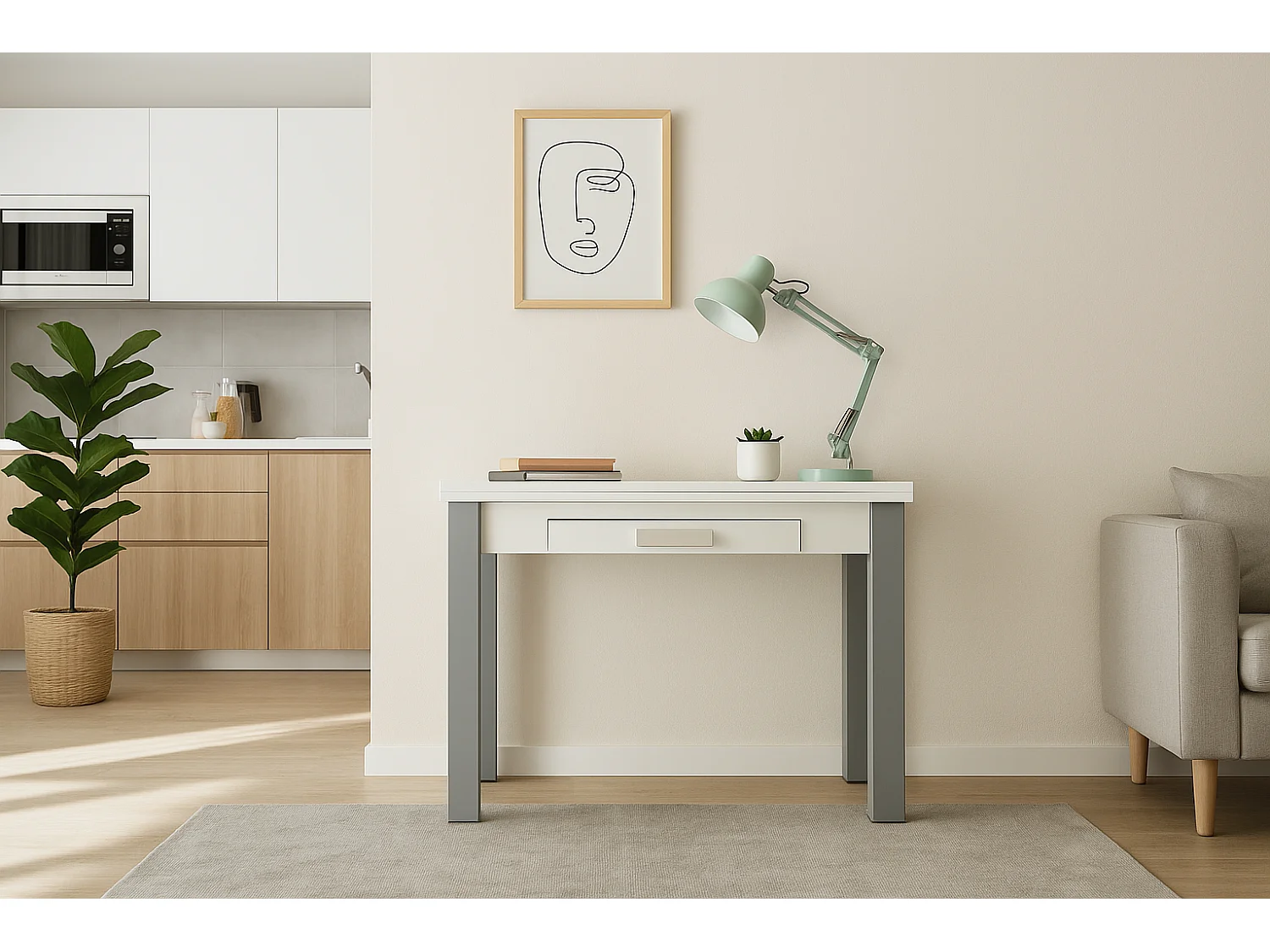Mesa de cocina extensible - MDF Blanco, 80x40/80x76 cm - HENA metal