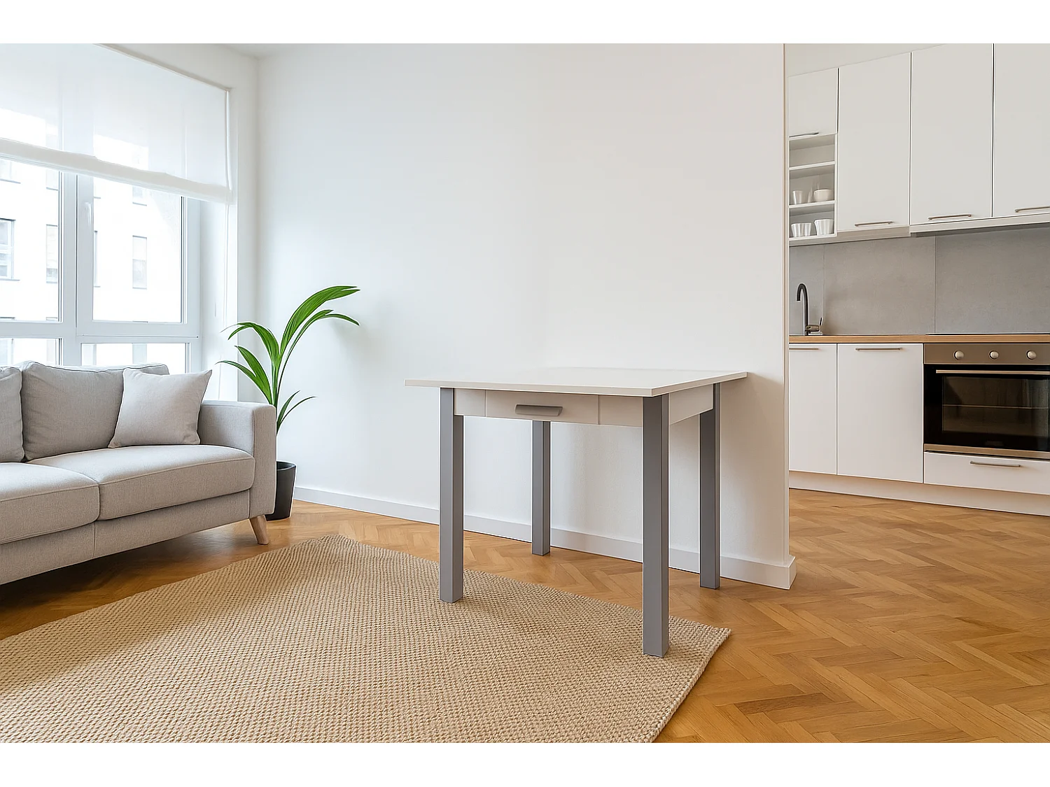 Mesa de cocina extensible - MDF Blanco, 80x40/80x76 cm - HENA metal