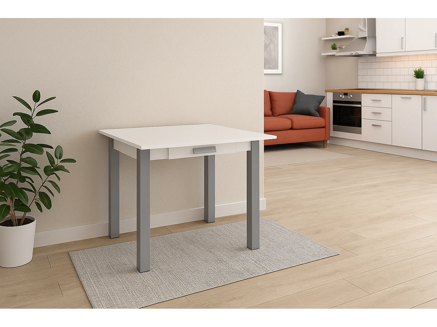 Mesa de cocina extensible - MDF Blanco, 80x40/80x76 cm - HENA metal
