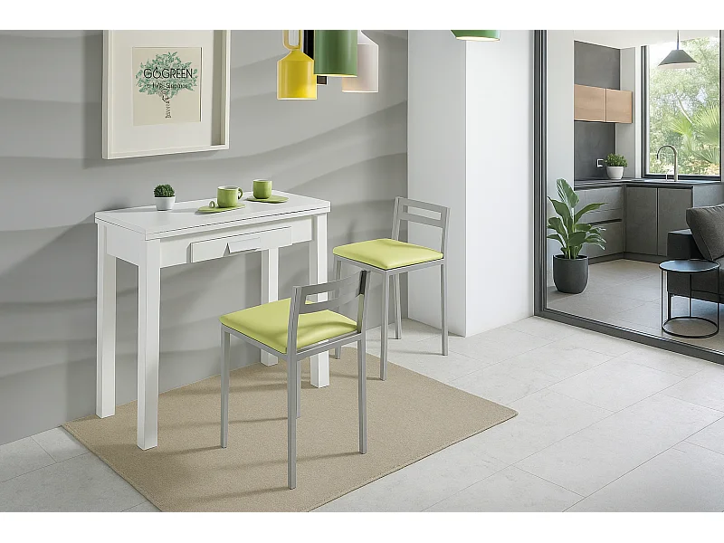 Mesa de cocina extensible - MDF Blanco, 80x40/80x76 cm - HENA