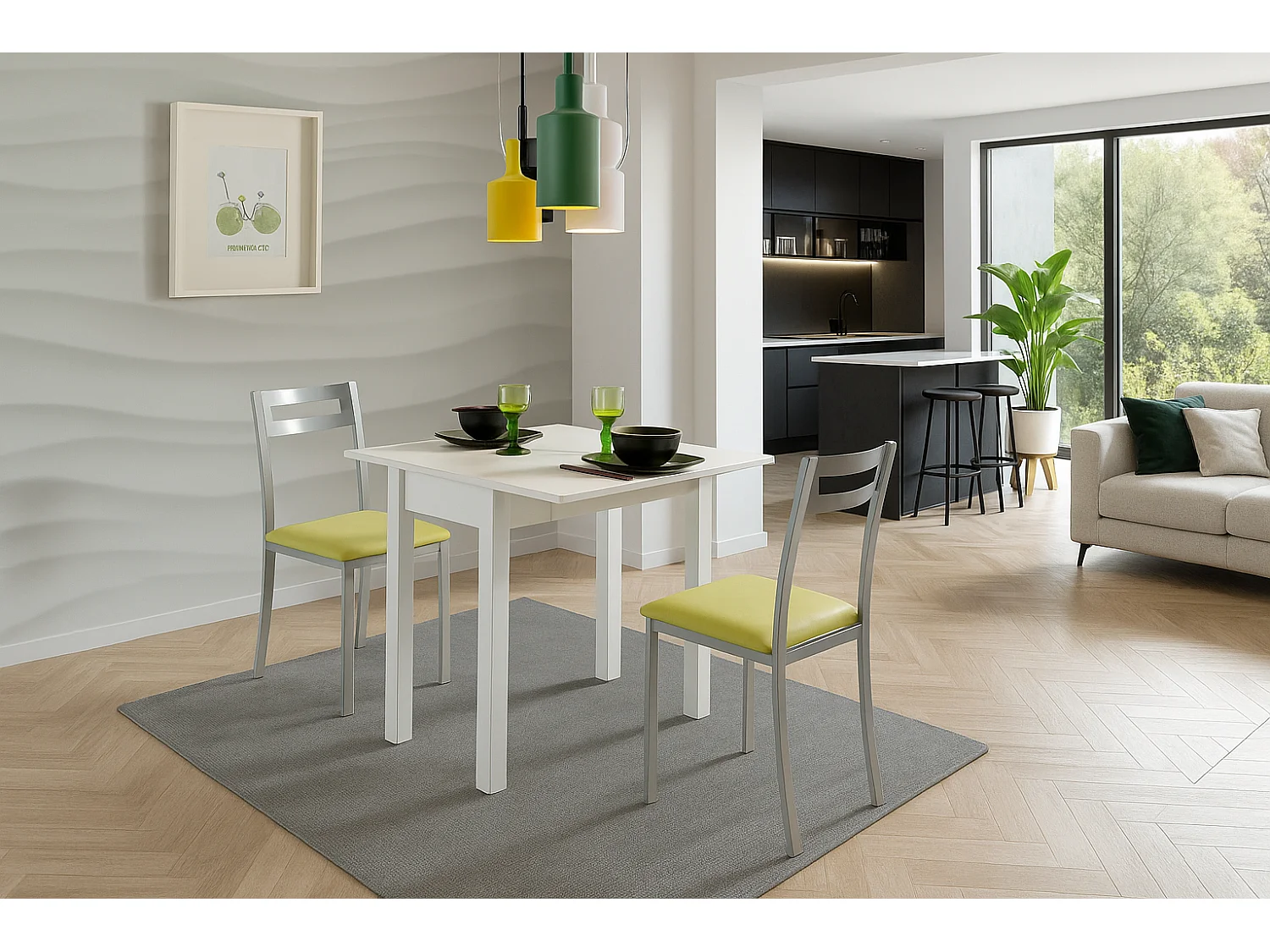 Mesa de cocina extensible - MDF Blanco, 80x40/80x76 cm - HENA
