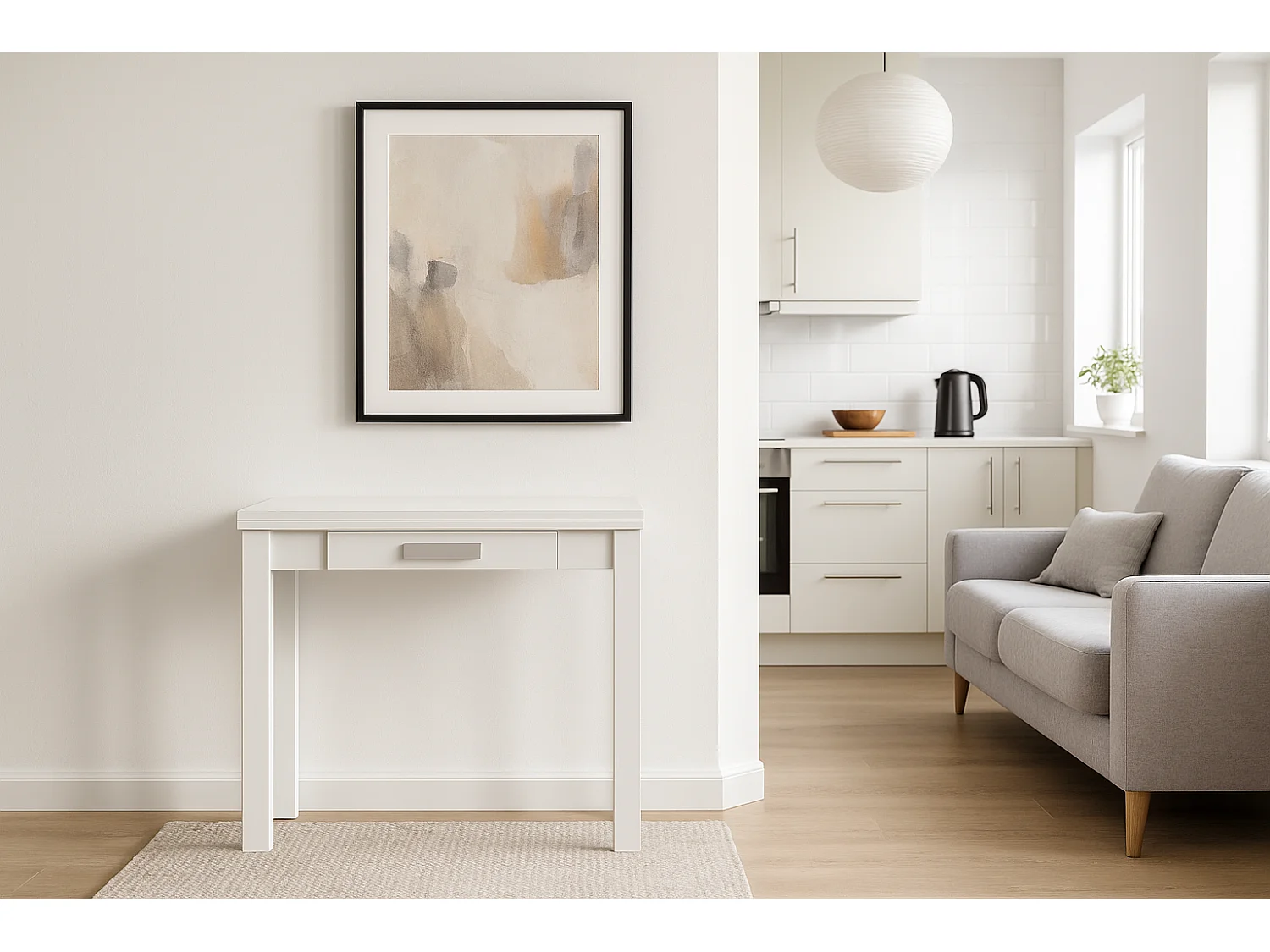 Mesa de cocina extensible - MDF Blanco, 80x40/80x76 cm - HENA