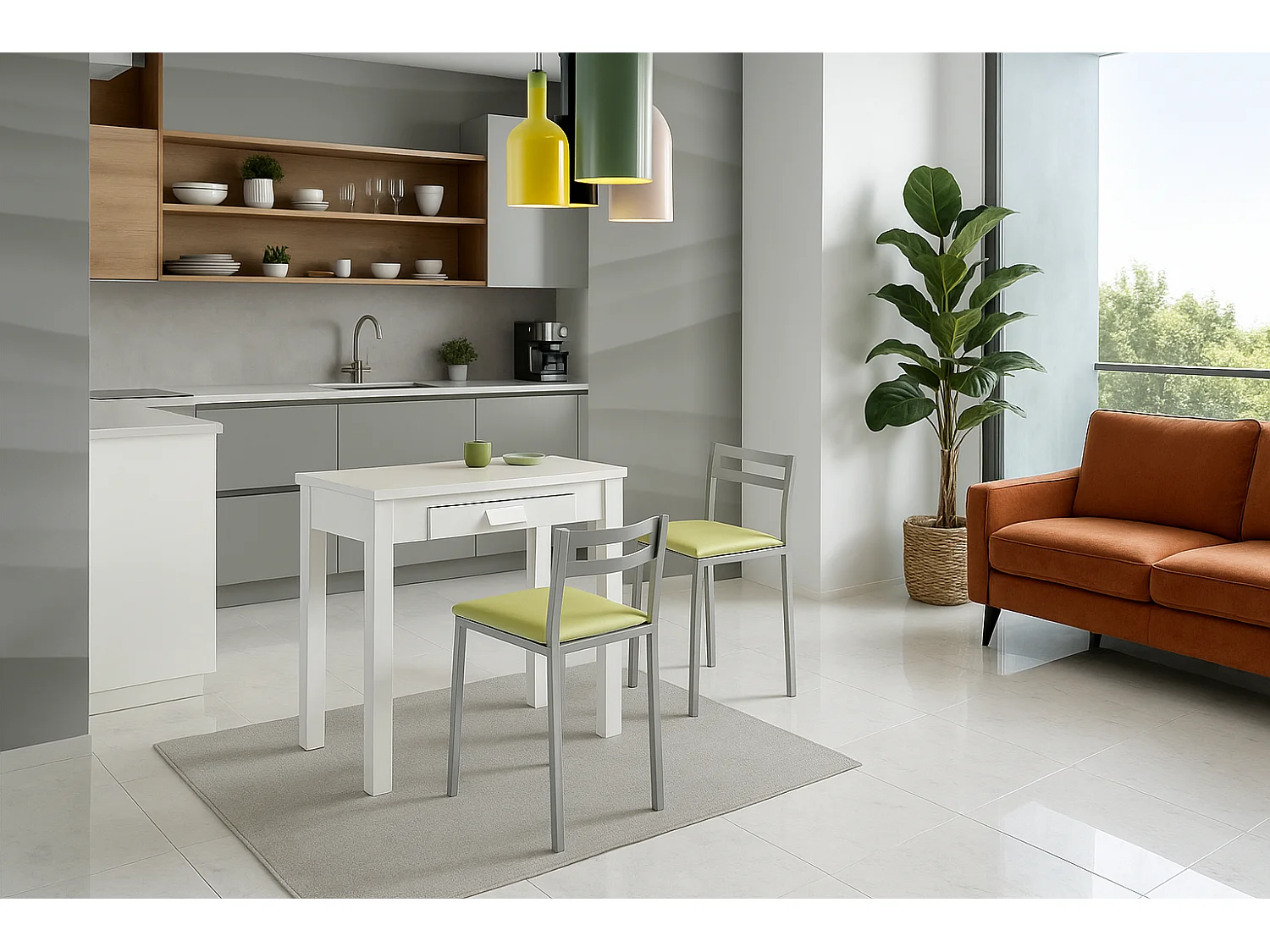 Mesa de cocina extensible - MDF Blanco, 80x40/80x76 cm - HENA