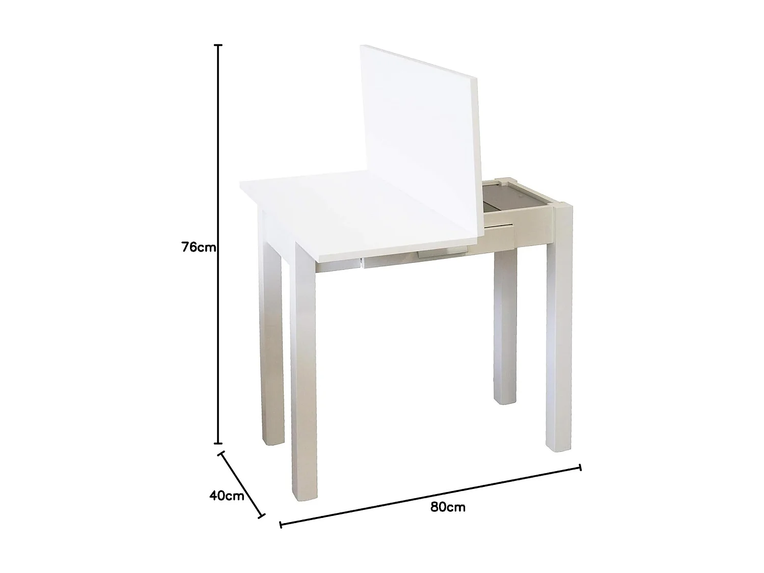 Mesa de cocina extensible - MDF Blanco, 80x40/80x76 cm - HENA